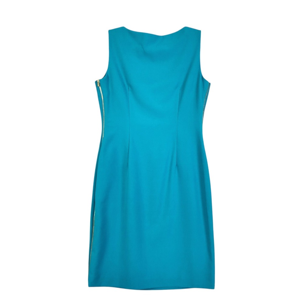 Calvin Klein Womens Teal Sleeveless Sheath Dress w Gold Side Zip Accents Size 6 - Picture 3 of 13